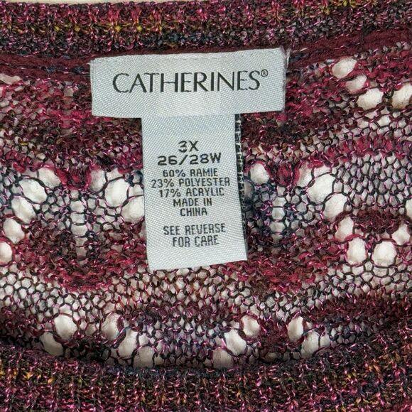 Catherines Jewel Tone Shimmer Open Knit 3/4 Sleeve Sweater Women's 3X 26 28 - Picture 6 of 6